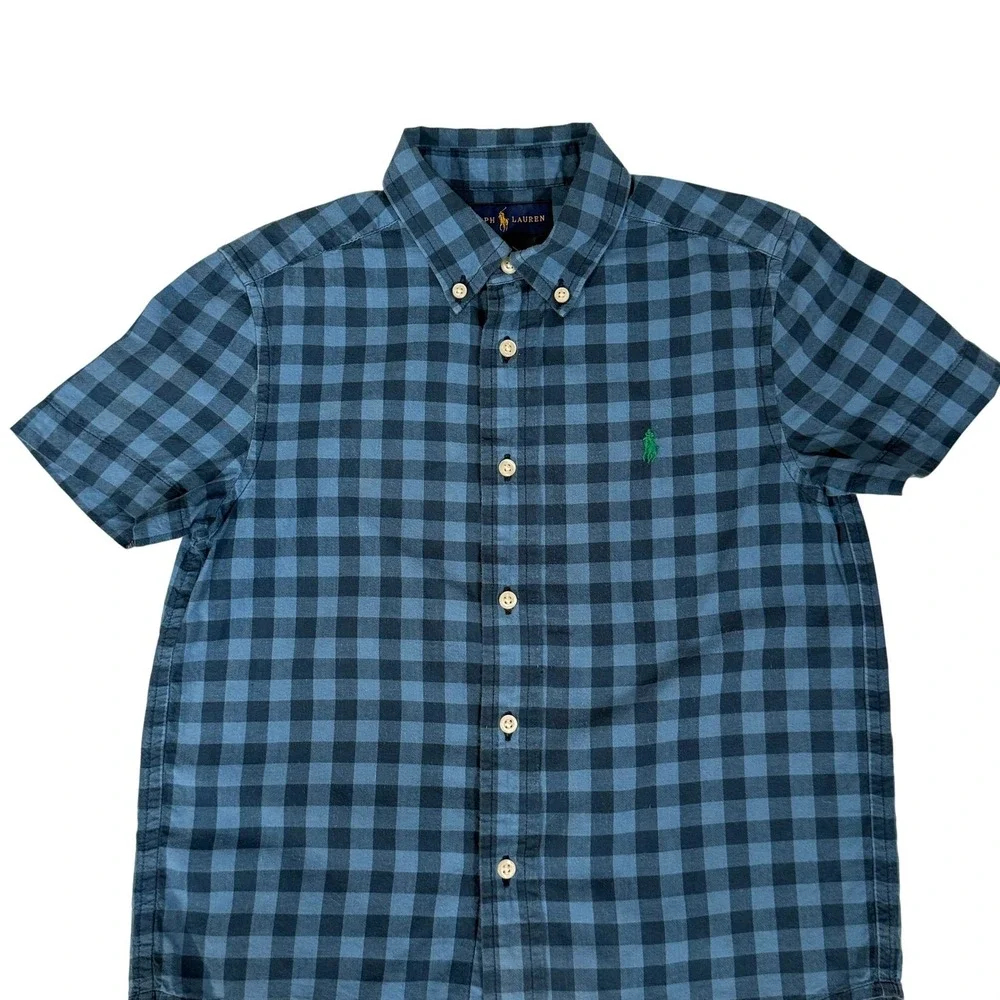 Kids Ralph Lauren Blue Gingham Plaid Button Down Shirt Size‎ 6 Cotton